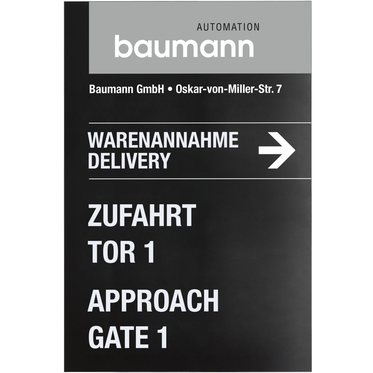 Wandschild, Modell Madrid, 1.500 x 1.000 mm, Hochformat oder Querformat, Schwarz, Beschriftung direkt auf den Artikel