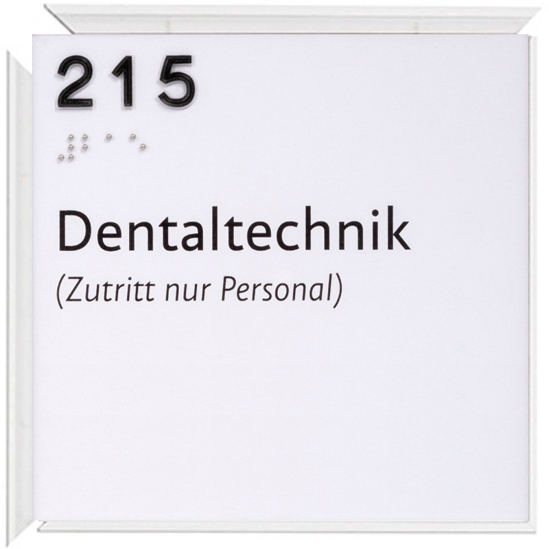 Taktiles Türschild, Modell Madrid Plus, 150 x 150 mm, Weiß, Kugeltechnik