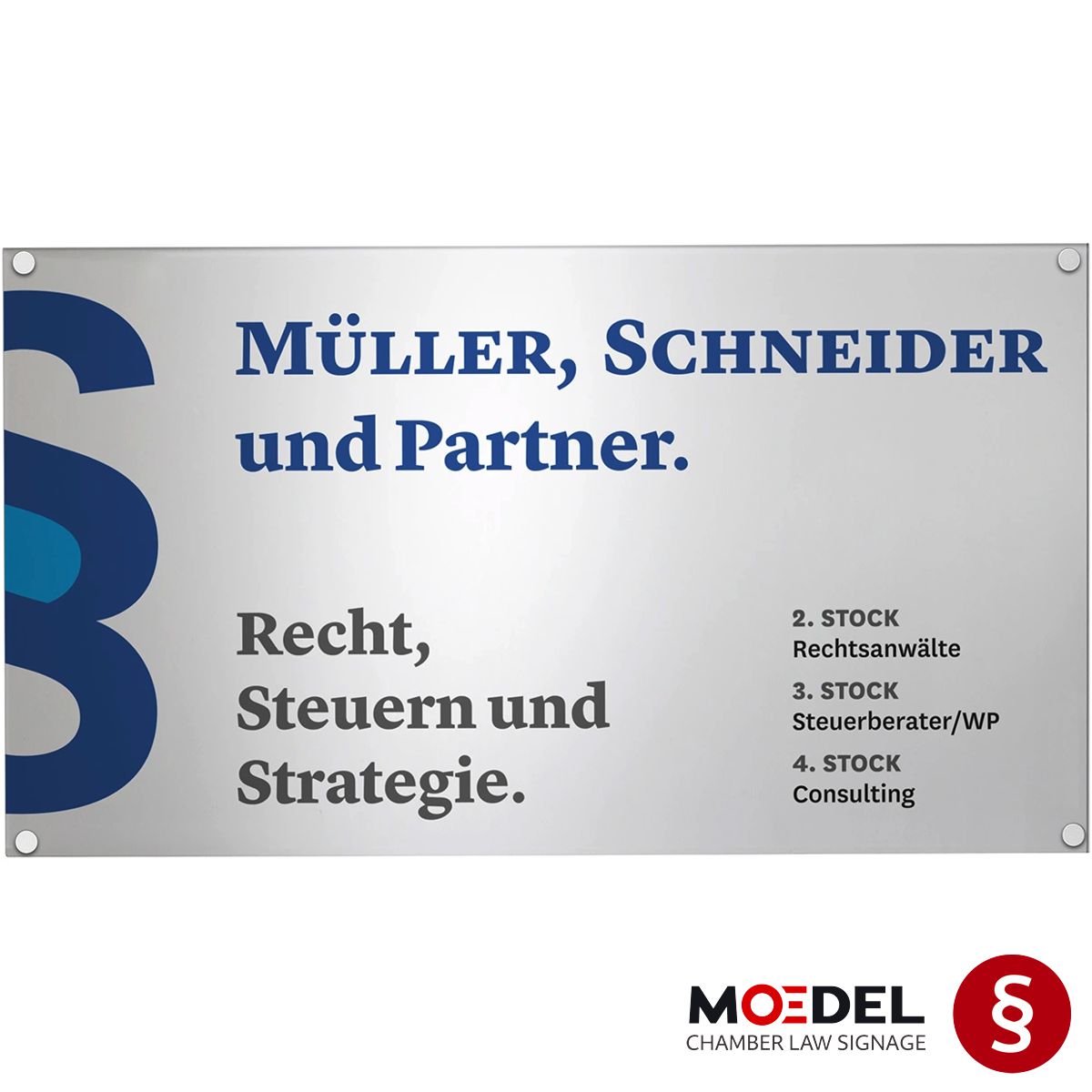 Kanzleischild aus Glas (ESG), 1.100 x 615 mm, Beschriftung direkt auf den Artikel