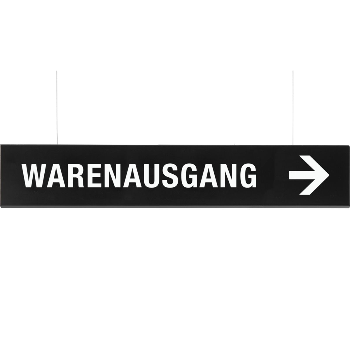 Deckenhänger (Hängeschild), Modell Madrid, 150 x 850 mm (H x B), Schwarz, Beschriftung direkt