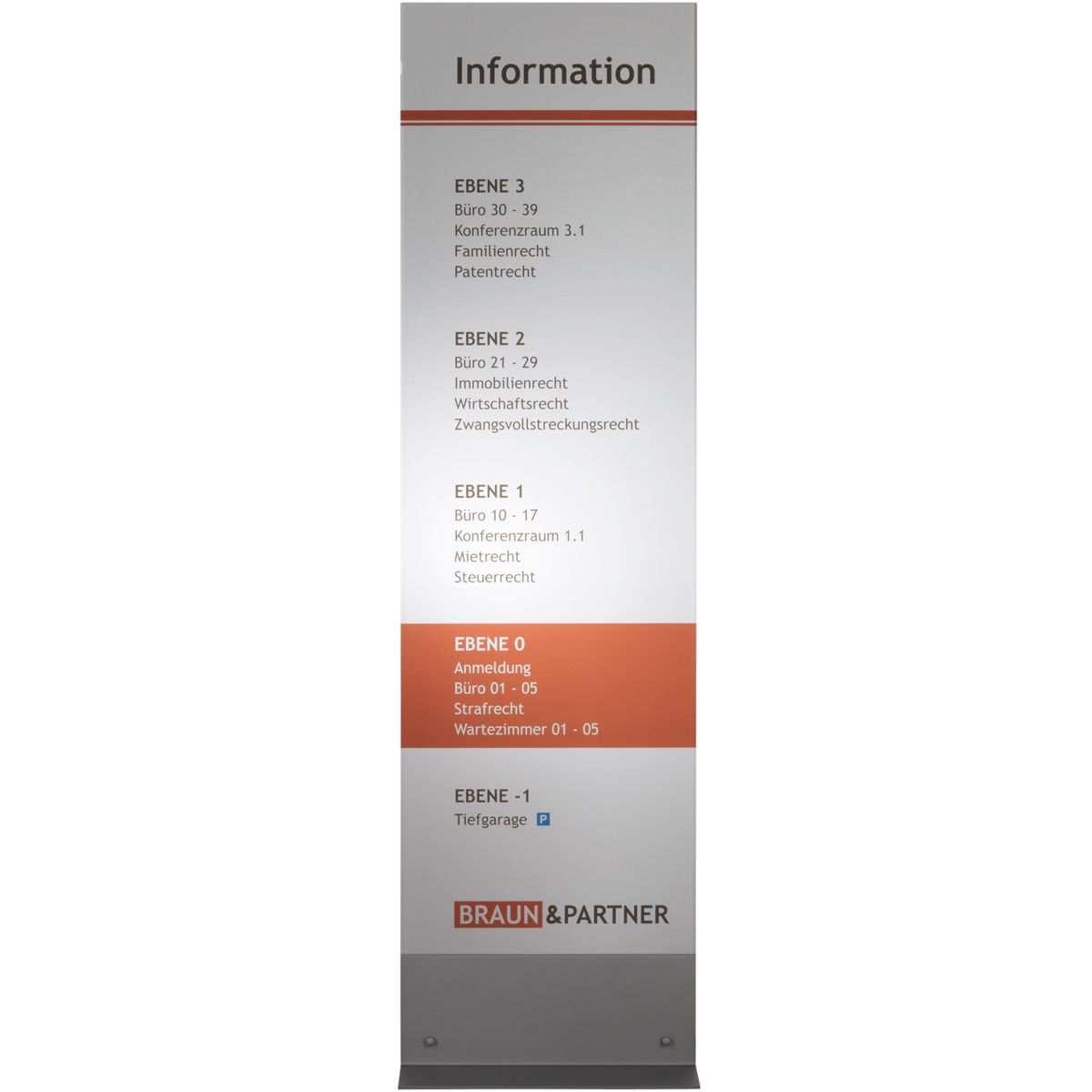 Innenaufsteller (Infostele), Modell Torino, 1.800 x 500 mm (H x B), Acryl satiniert