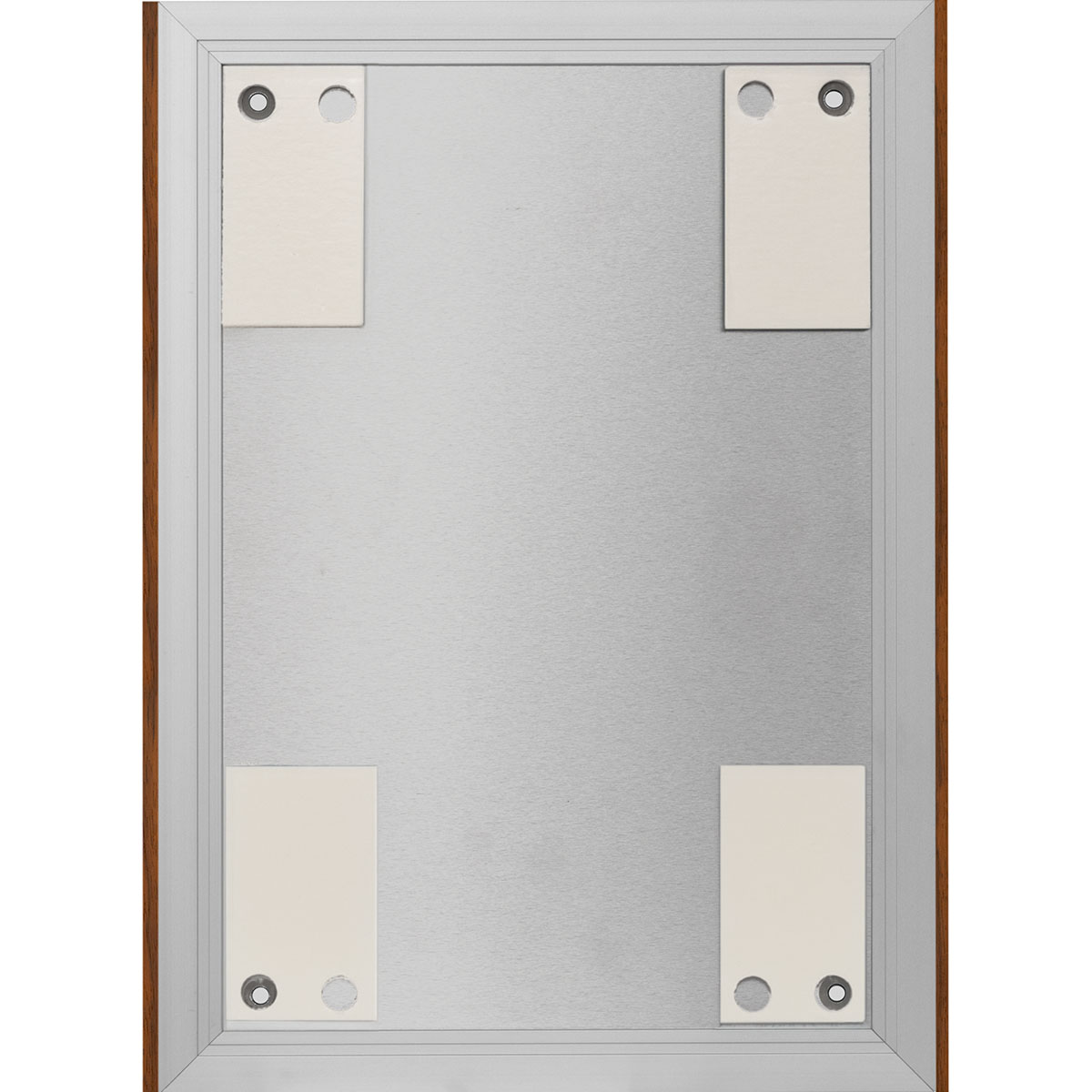 Wandschild, Modell LMH, ~ DIN A4, Hochformat, Holzrahmen Nussbaum kombiniert mit silbernem Aluminium
