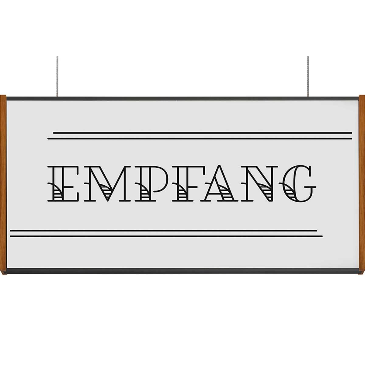 Deckenhänger (Hängeschild), Modell LMH, 150 x 309 mm (H x B), Rahmen Schwarz mit Eiche, für Einleger
