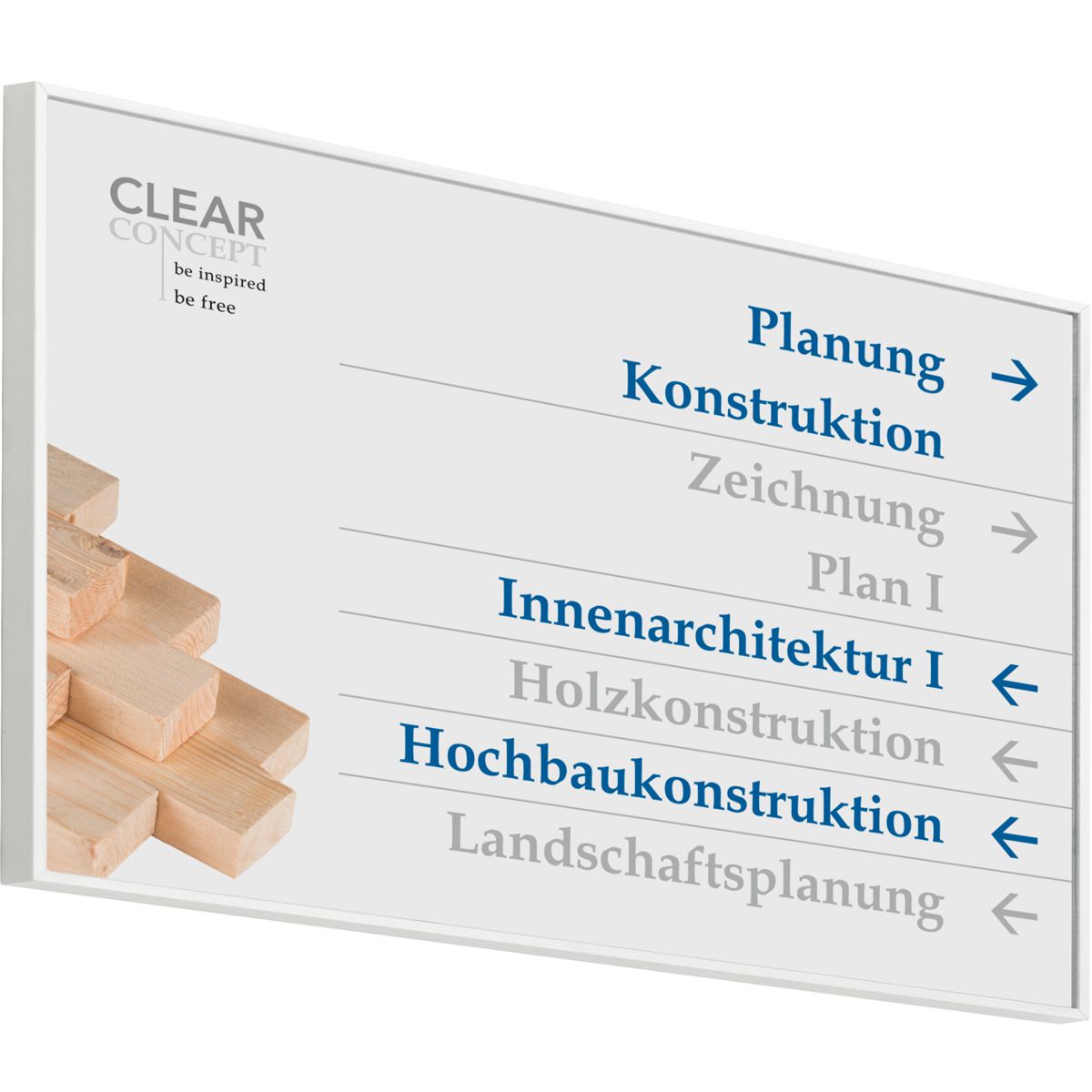 Wandschild, Modell Madrid, ~ DIN A4, Querformat, Weiß, Beschriftung mit Einleger
