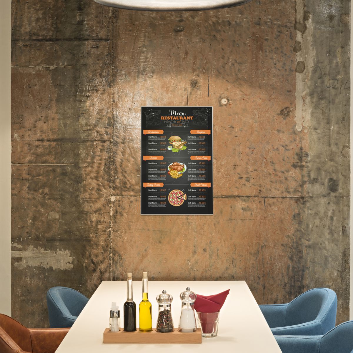 Wandschild, Modell Madrid, ~ DIN A2, Hochformat, Silber, Beschriftung mit Einleger