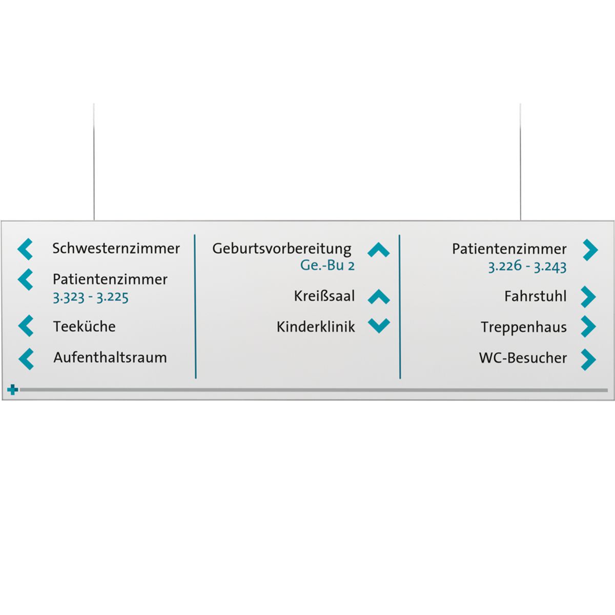 Deckenhänger (Hängeschild), Modell Madrid, 250 x 850 mm (H x B), Silber, Beschriftung direkt