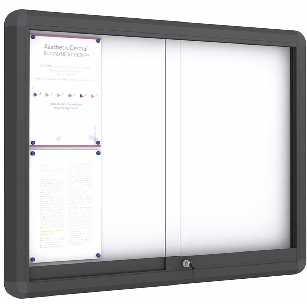 Schaukasten mit Schiebetür, Modell I, 8 x DIN A4, Innenbereich, Querformat, schwarz