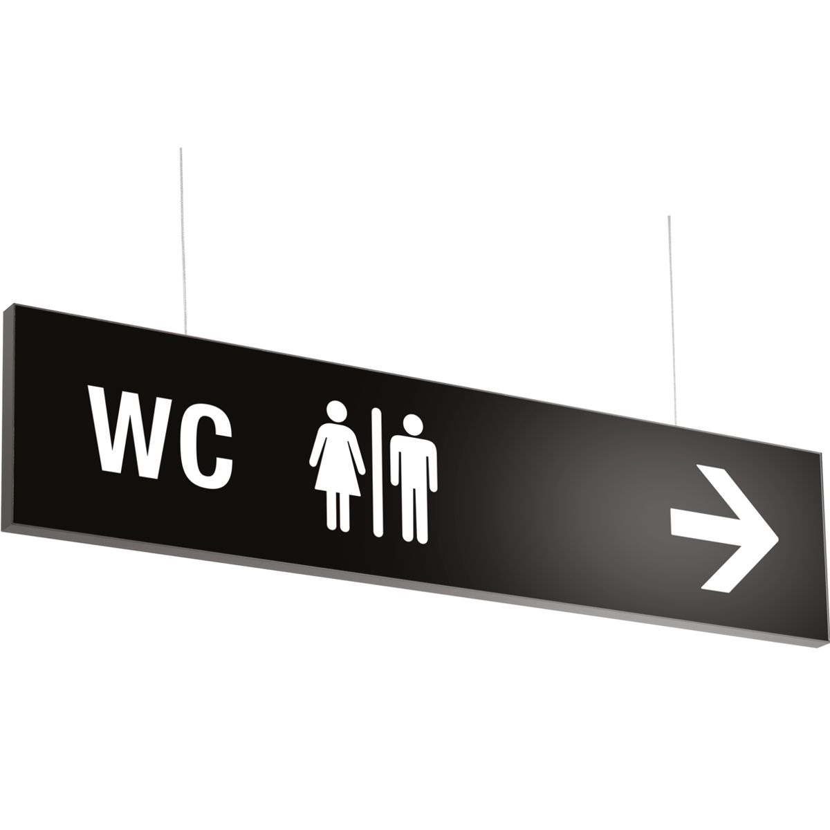 Deckenhänger (Hängeschild), Modell Madrid, 150 x 650 mm (H x B), Schwarz, Beschriftung direkt