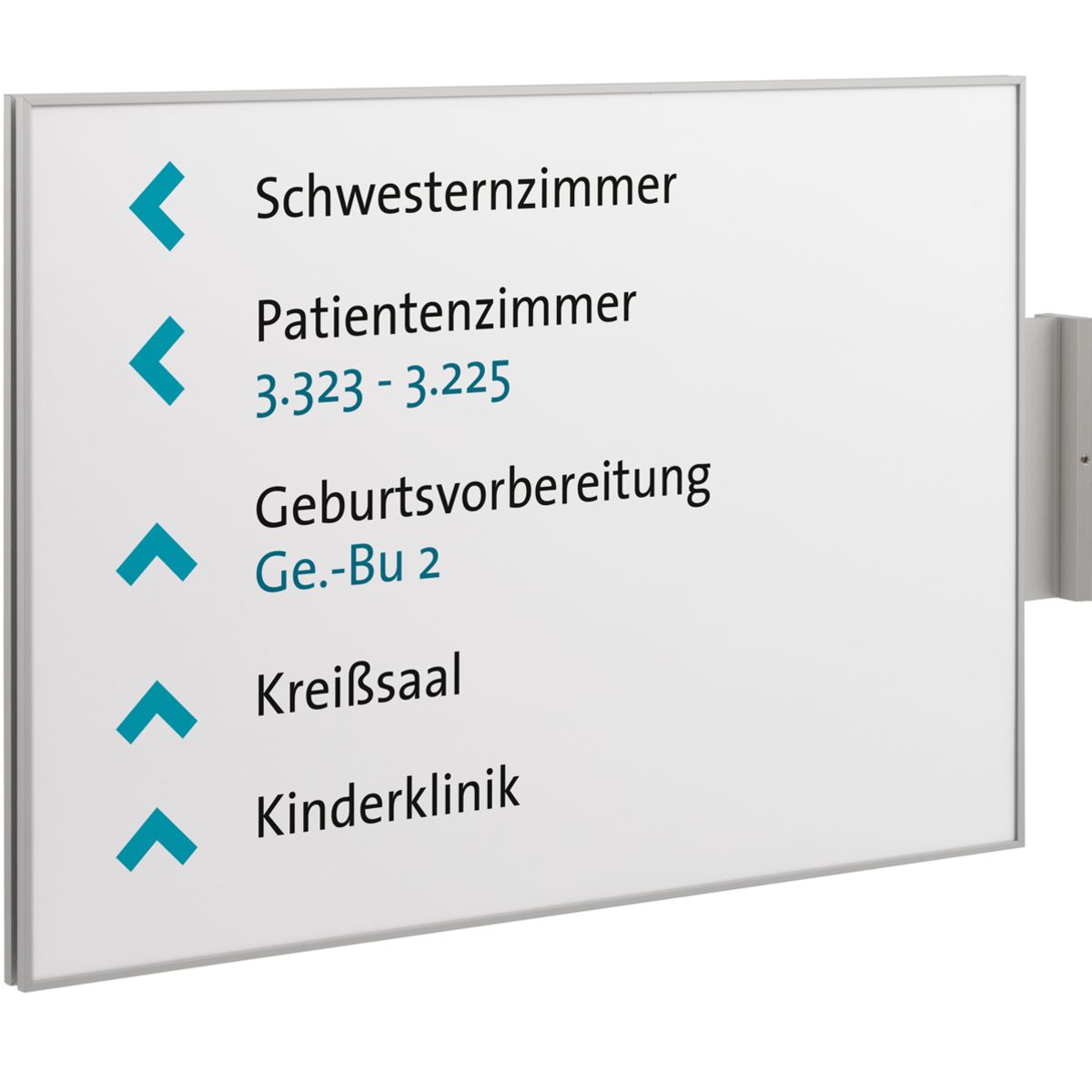 Fahnenschild (Nasenschild), Modell Madrid, ~ DIN A3, Silber, Querformat, Beschriftung mit Einleger