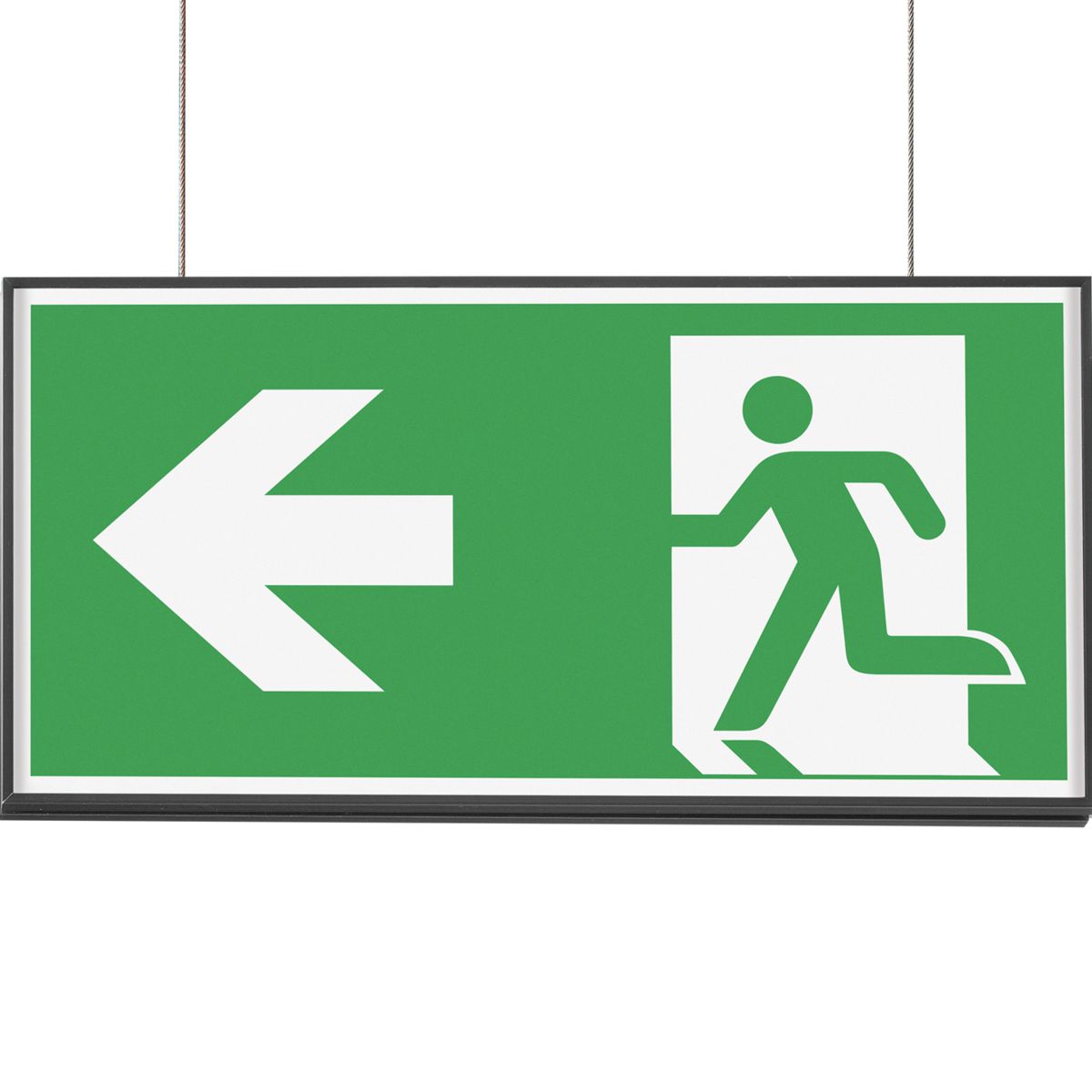 Deckenhänger (Hängeschild), Modell Madrid, 150 x 299 mm (H x B), Schwarz, für Einleger, optimiert für Rettungszeichen