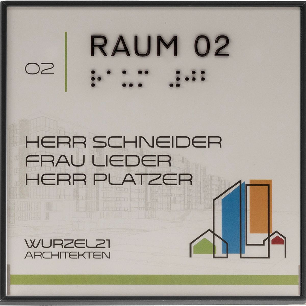 Taktiles Türschild, Modell Madrid, 150 x 150 mm, Schwarz, Klebemontage