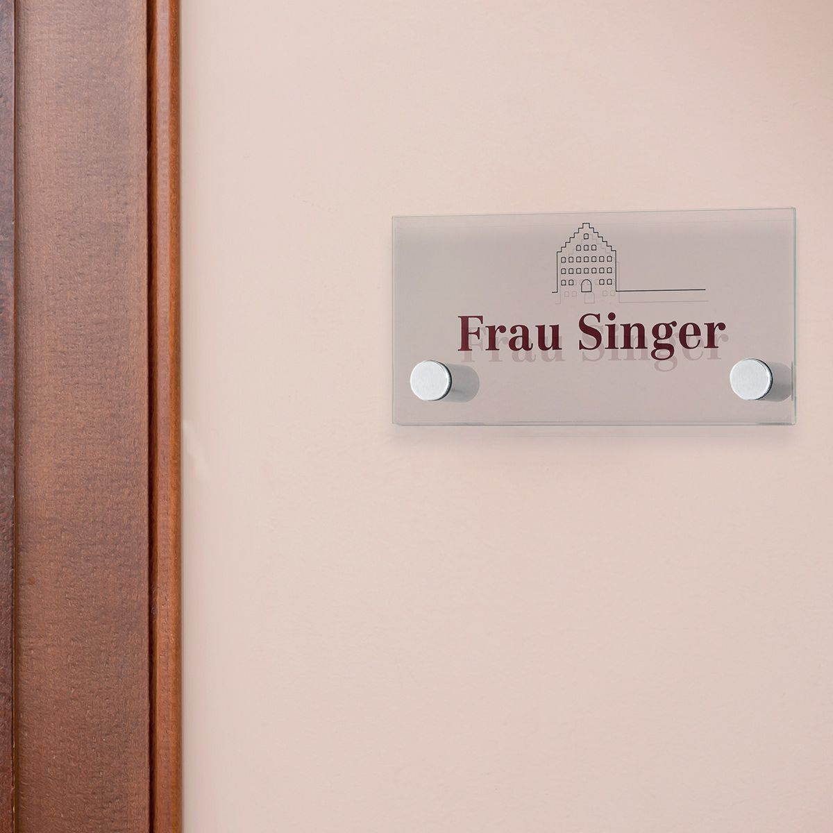 Türschild, Modell Galerie, ESG, 75 x 150 mm (H x B), 2 Abstandhalter (15 mm Wandabstand, mit Bolzen)