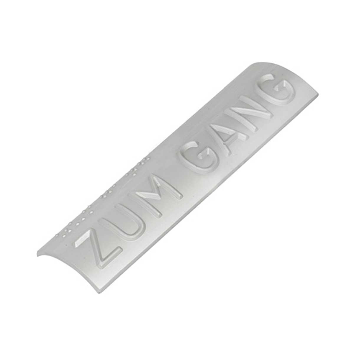 Handlaufschild aus Aluminium, ZUM mit max. 4 Zeichen, z. B. ZUM 1. OG, Handlauf rund