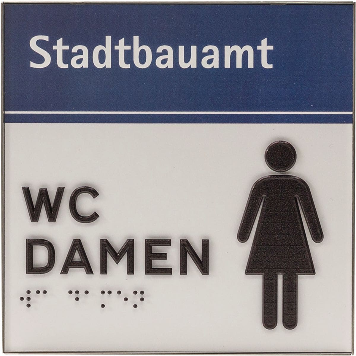 Taktiles Türschild, Modell Rio, 150 x 150 mm, Silber, Schraubmontage oder Klebemontage