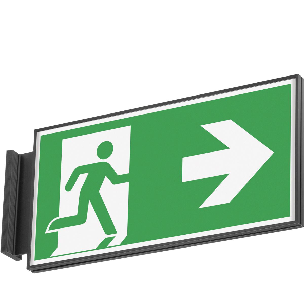 Fahnenschild (Nasenschild), Modell Madrid, 150 x 299 mm (H x B), Schwarz, Querformat, Beschriftung mit Einleger, optimiert für Rettungszeichen