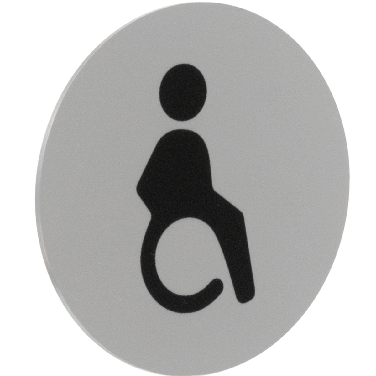 WC Schild Barrierefrei aus Aluminium, Silber, 60 mm Durchmesser, Klebemontage