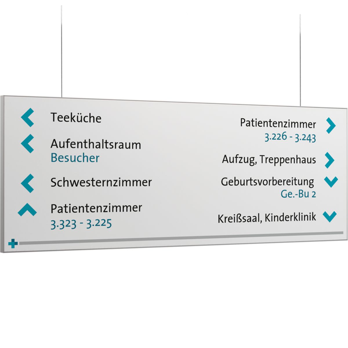 Deckenhänger (Hängeschild), Modell Madrid, 250 x 650 mm (H x B), Silber, Beschriftung direkt