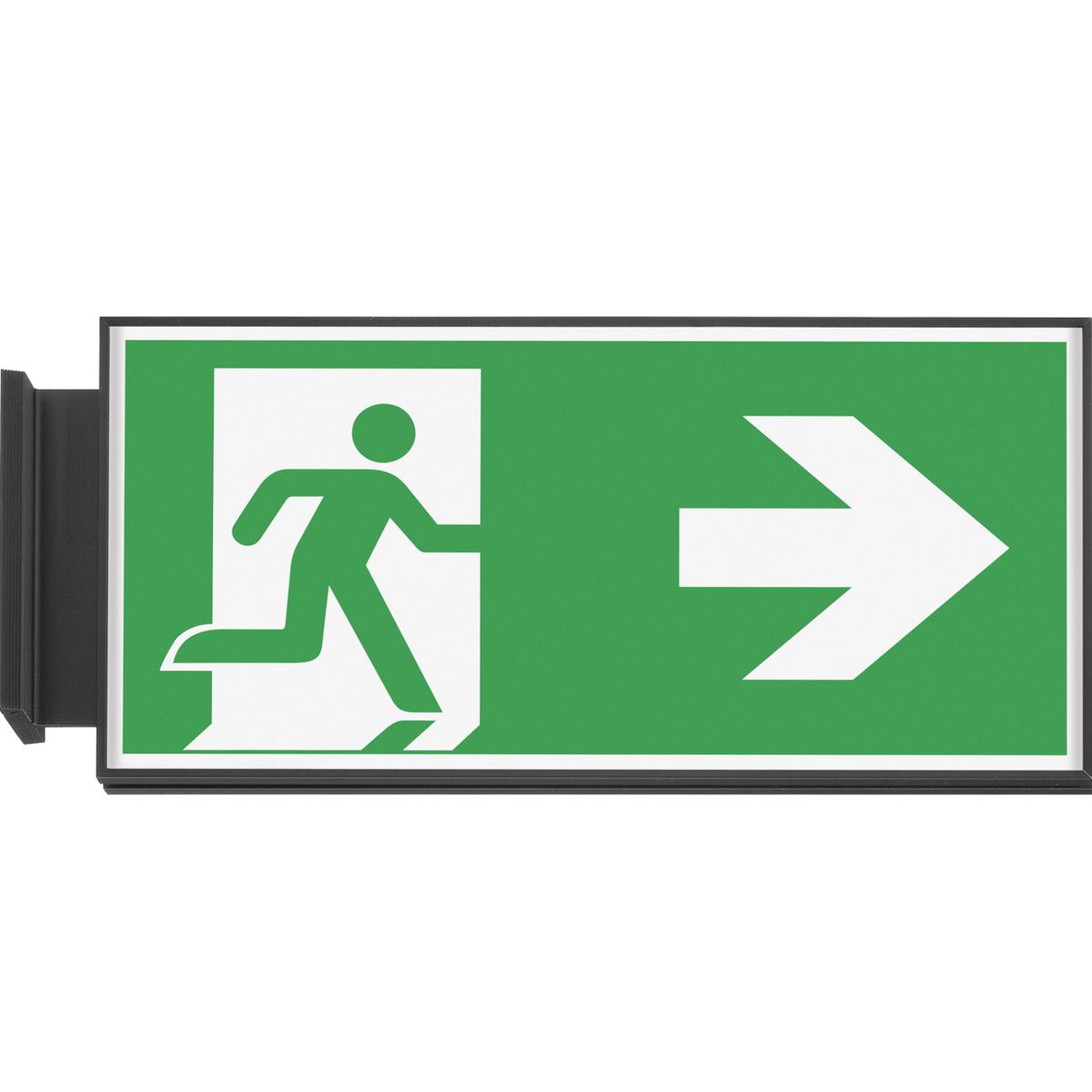 Fahnenschild (Nasenschild), Modell Madrid, 150 x 299 mm (H x B), Schwarz, Querformat, Beschriftung mit Einleger, optimiert für Rettungszeichen