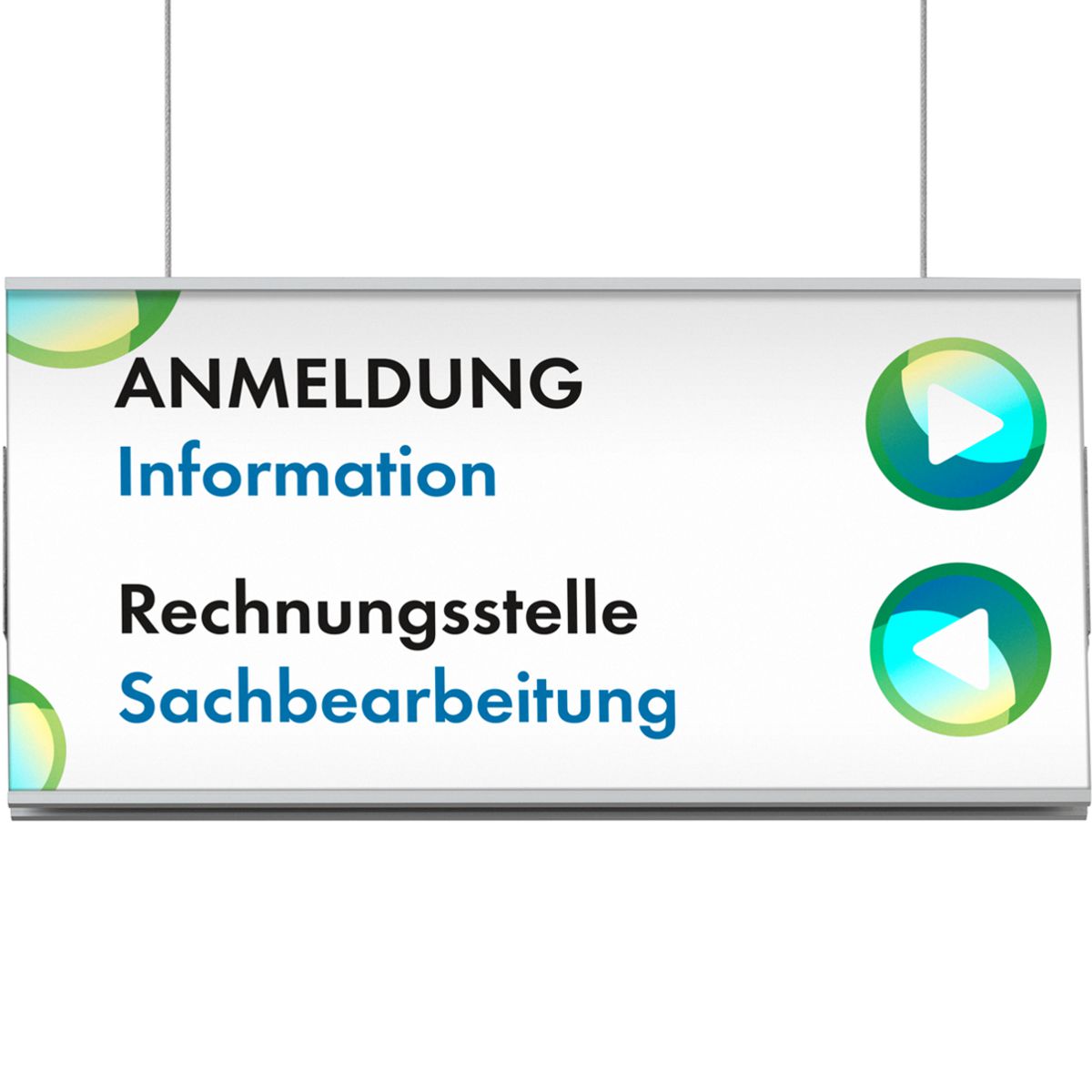 Deckenhänger (Hängeschild), Modell Oslo, 151 x 297 mm (H x B), optimiert für Rettungszeichen Deckenhänger (Hängeschild), Modell Oslo, 151 x 297 mm (H x B), optimiert für Rettungszeichen