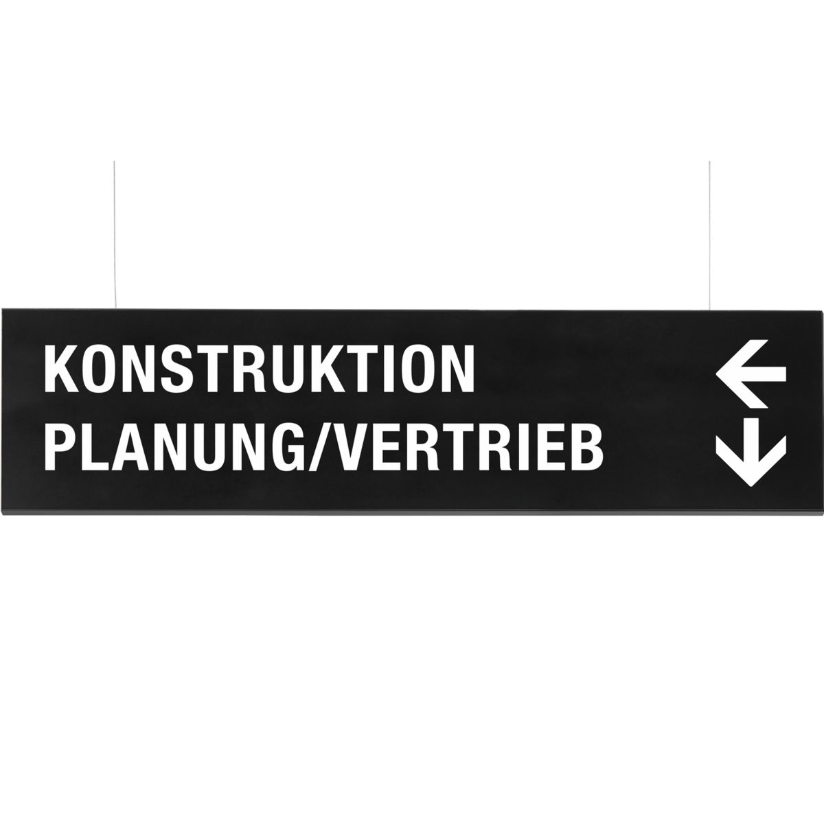 Deckenhänger (Hängeschild), Modell Madrid, 250 x 1.000 mm (H x B), Schwarz, Beschriftung direkt
