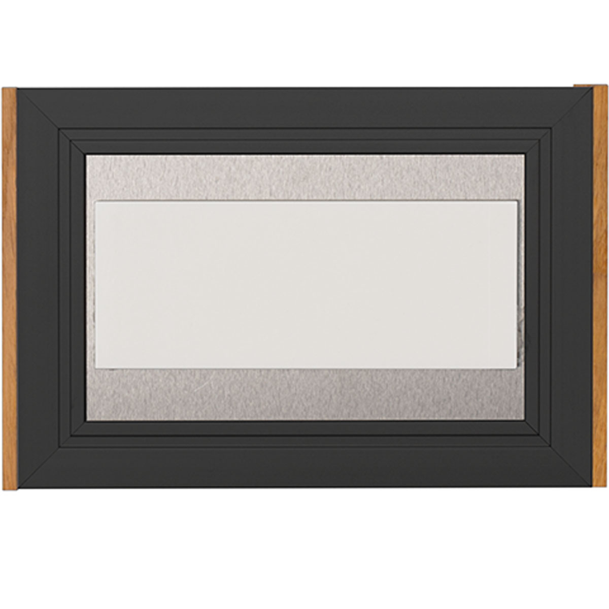 Türschild, Modell LMH, ~DIN A6, Querformat, Rahmen aus Aluminium (Schwarz) und Holz (Eiche)