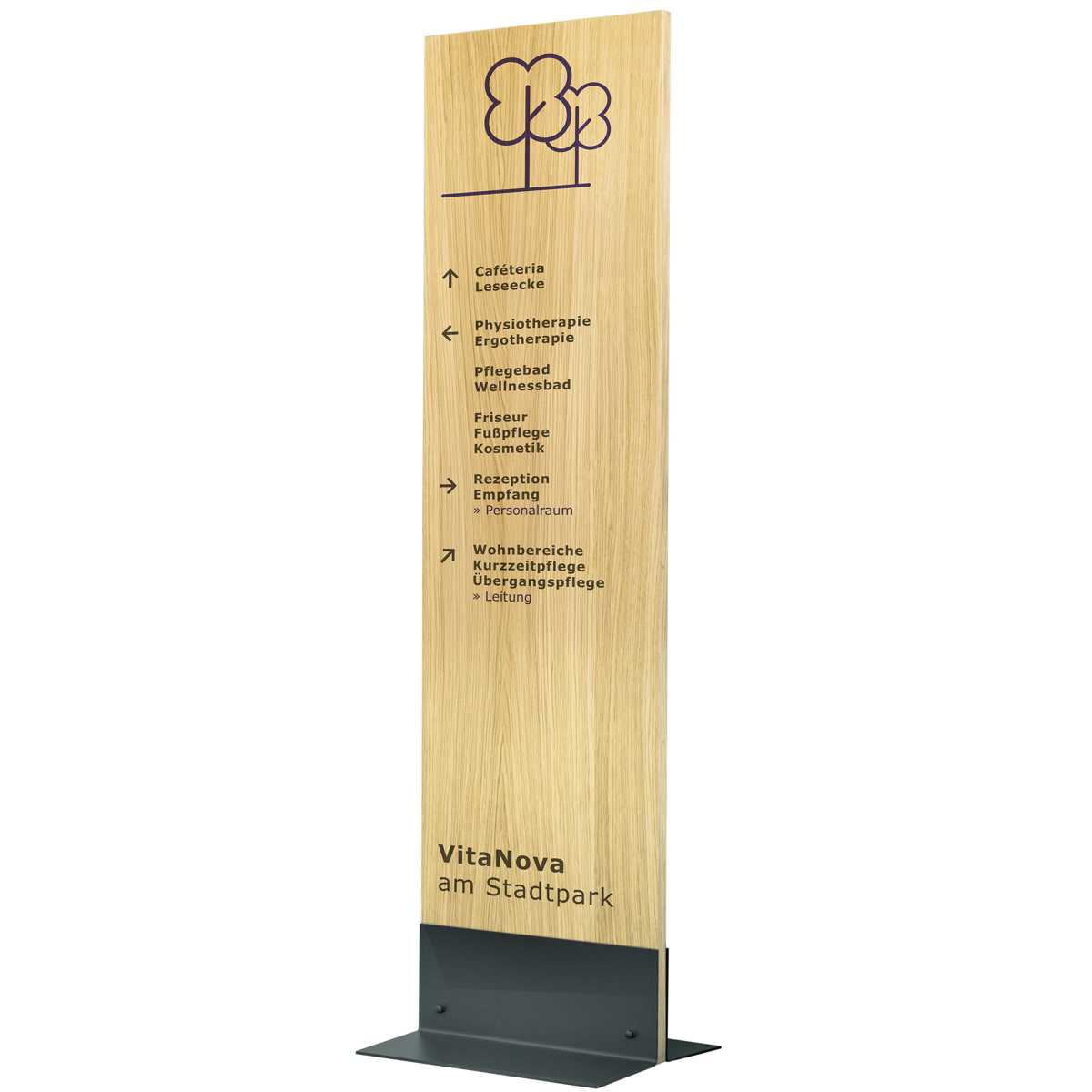 Innenaufsteller (Infostele), Modell LMH, mit Standfuß, 1.800 x 500 mm (H x B), Silber, Eiche