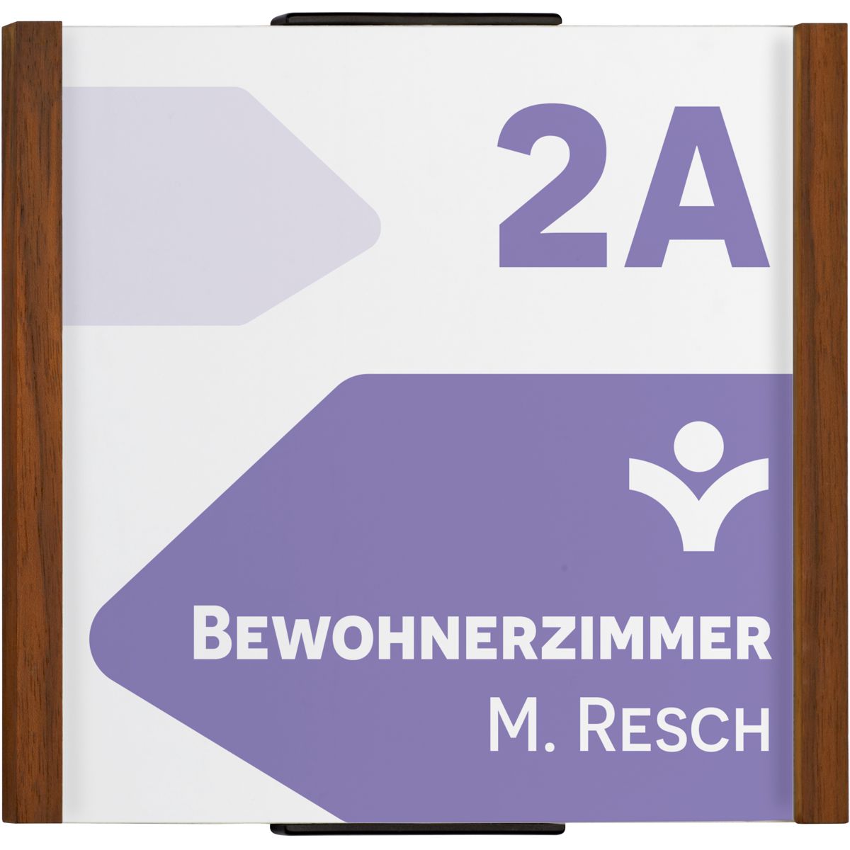 Türschild, Modell LMH, 148 x 160 mm (H x B), seitlicher Rahmen aus Nussbaum, Muster