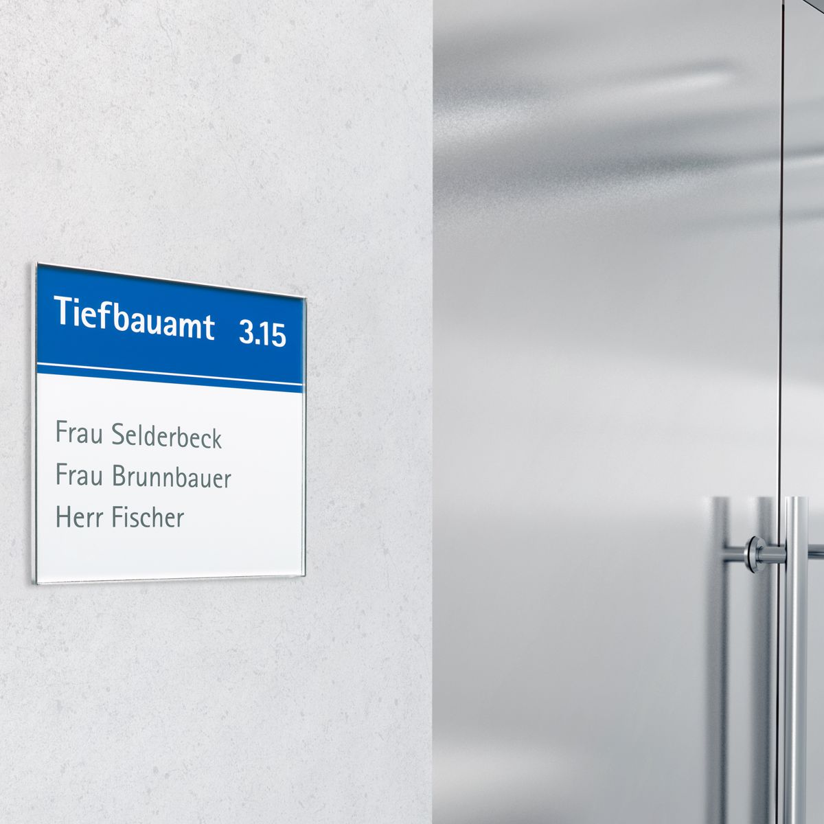 Türschild, Modell Rio, 150 x 150 mm, Silber, Schraubmontage Türschild, Modell Rio, 150 x 150 mm, Silber, Schraubmontage