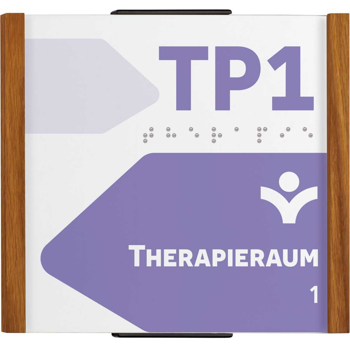 Taktiles Türschild, Modell LMH, 148 x 160 mm (H x B), Holzrahmen Ahorn, Klebemontage, mit Kappen, Braille mit hochwertiger Kugeltechnik