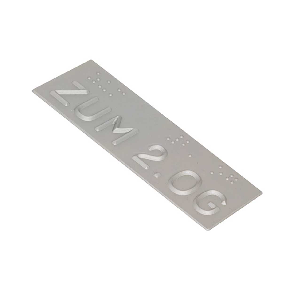 Handlaufschild aus Aluminium, ZUM mit max. 4 Zeichen, z. B. ZUM 1. OG, Handlauf flach