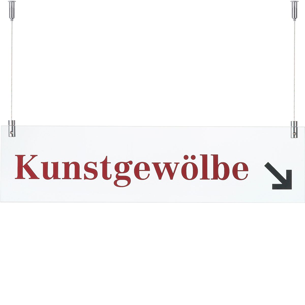 Deckenhänger (Hängeschild), Modell Galerie, 150 x 600 mm, zwei Glasscheiben