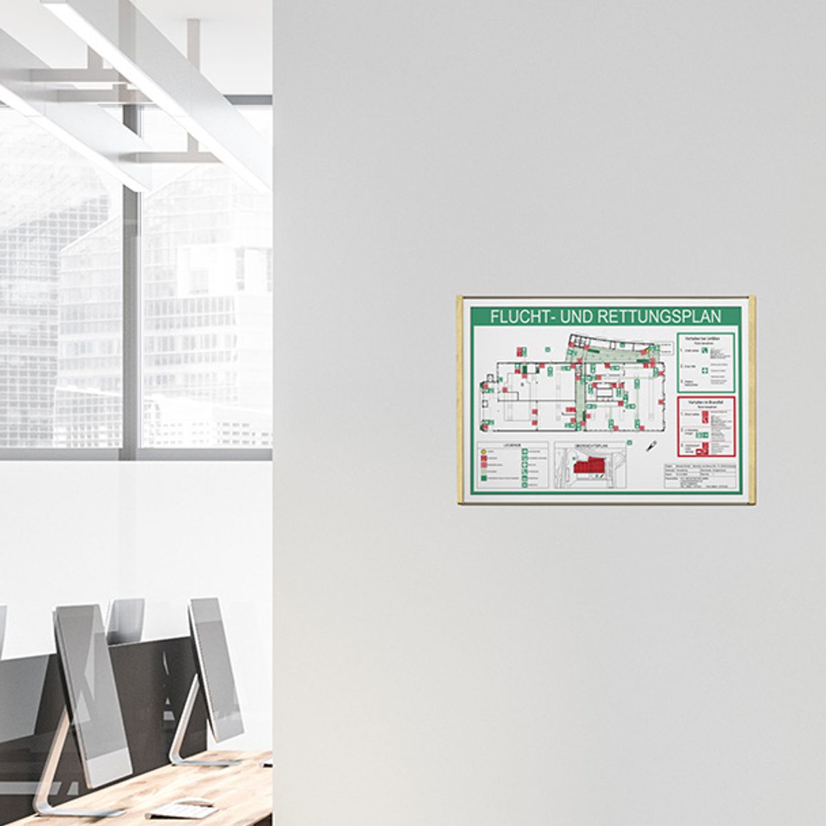 Wandschild, Modell LMH, ~ DIN A3, Querformat, Holzrahmen Ahorn kombiniert mit bronzefarbenem Aluminium