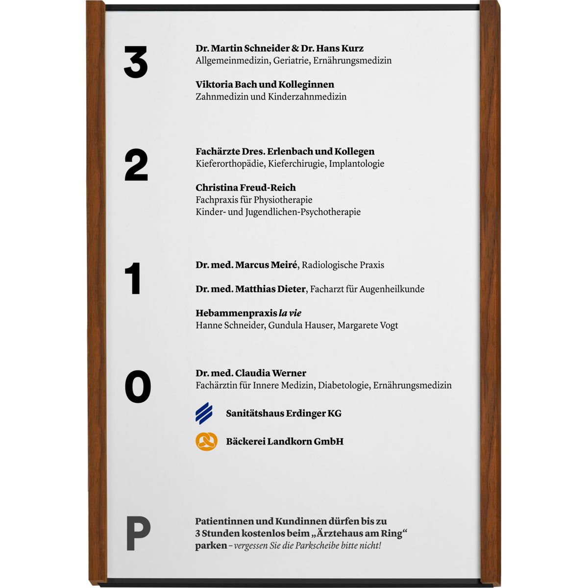 Wandschild, Modell LMH, ~ DIN A4, Hochformat, Holzrahmen Nussbaum kombiniert mit schwarzem Aluminium