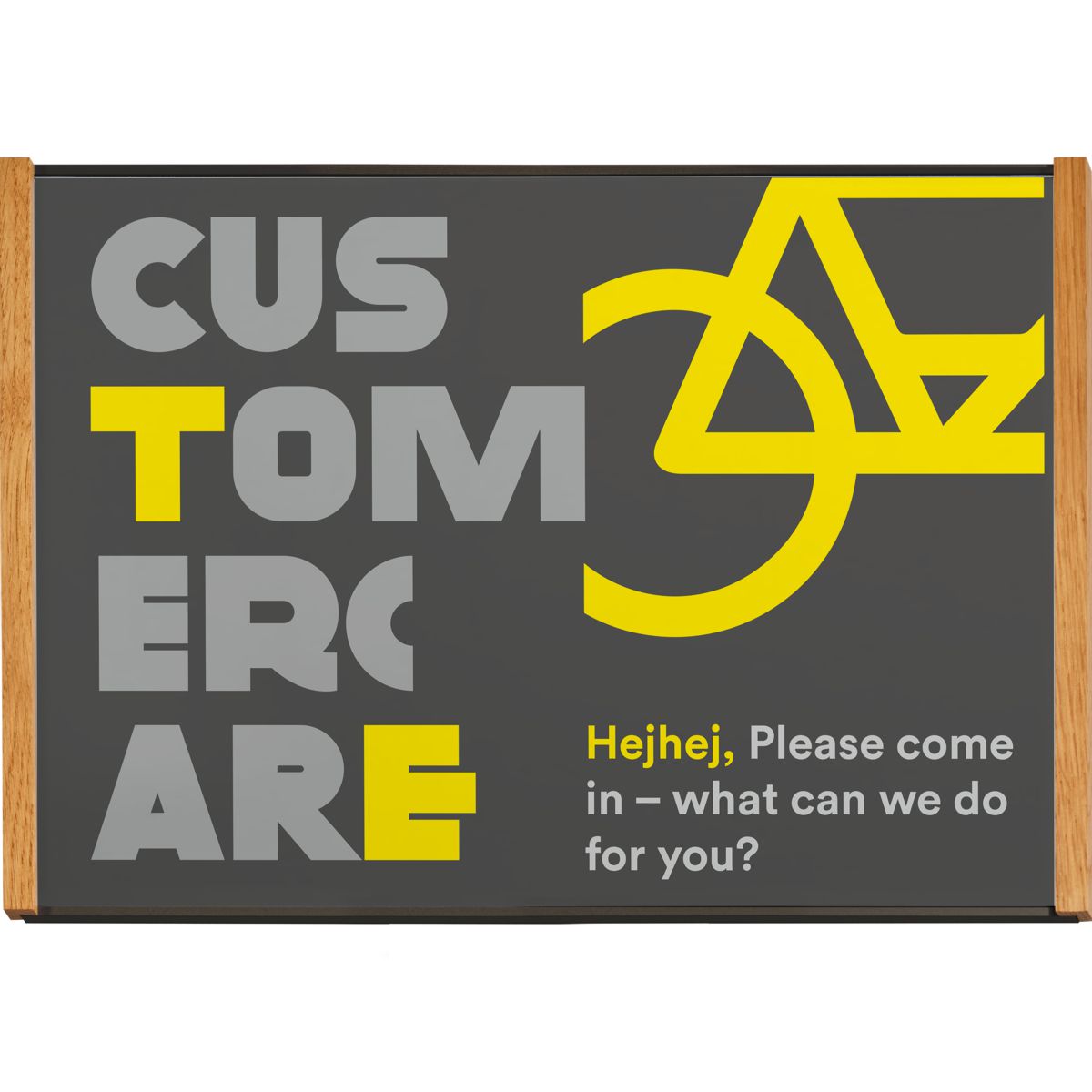 Wandschild, Modell LMH, ~ DIN A4, Querformat, Holzrahmen Eiche kombiniert mit schwarzem Aluminium