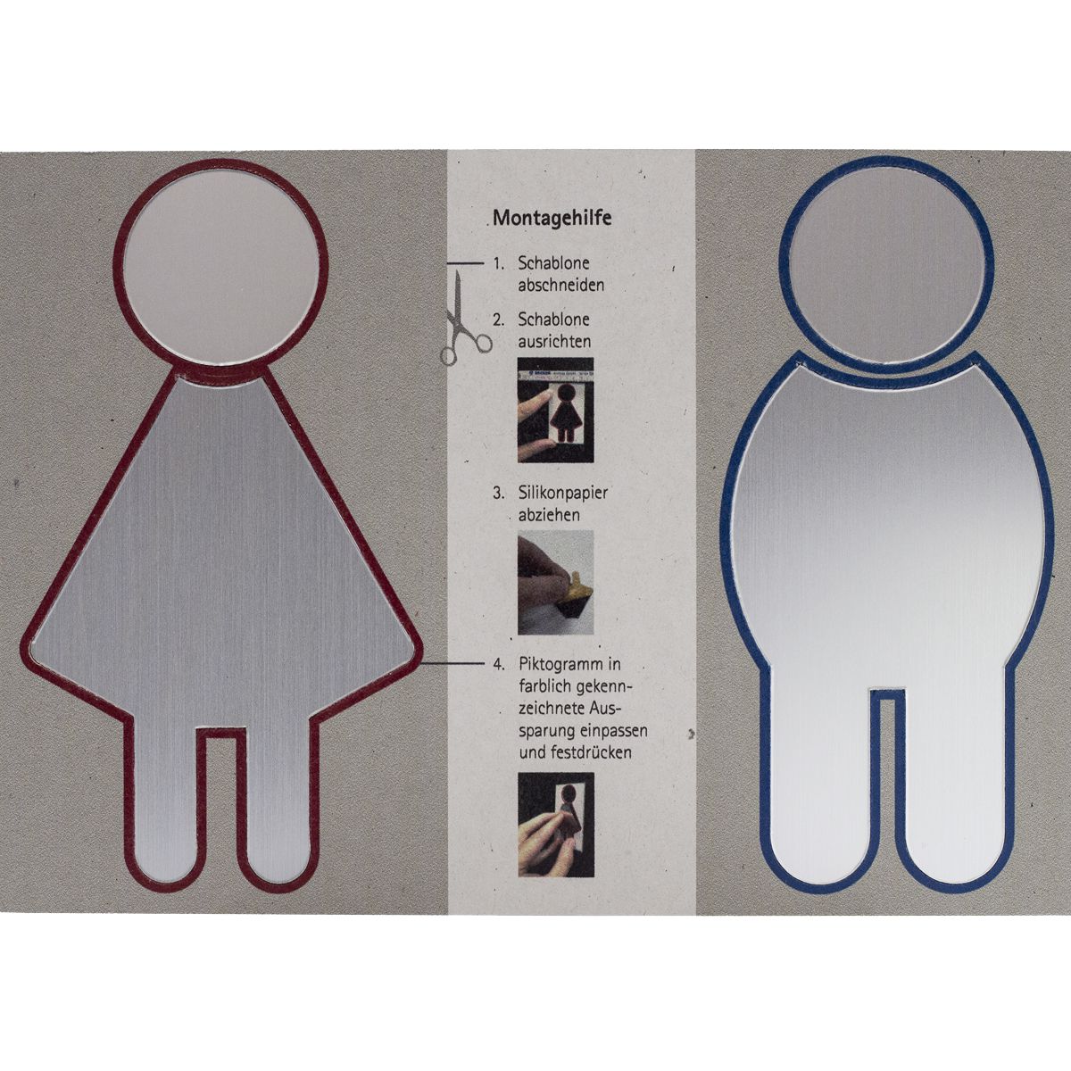 WC Schild Damen & Herren in Edelstahloptik, 140 x 65 mm (H x B), Klebemontage