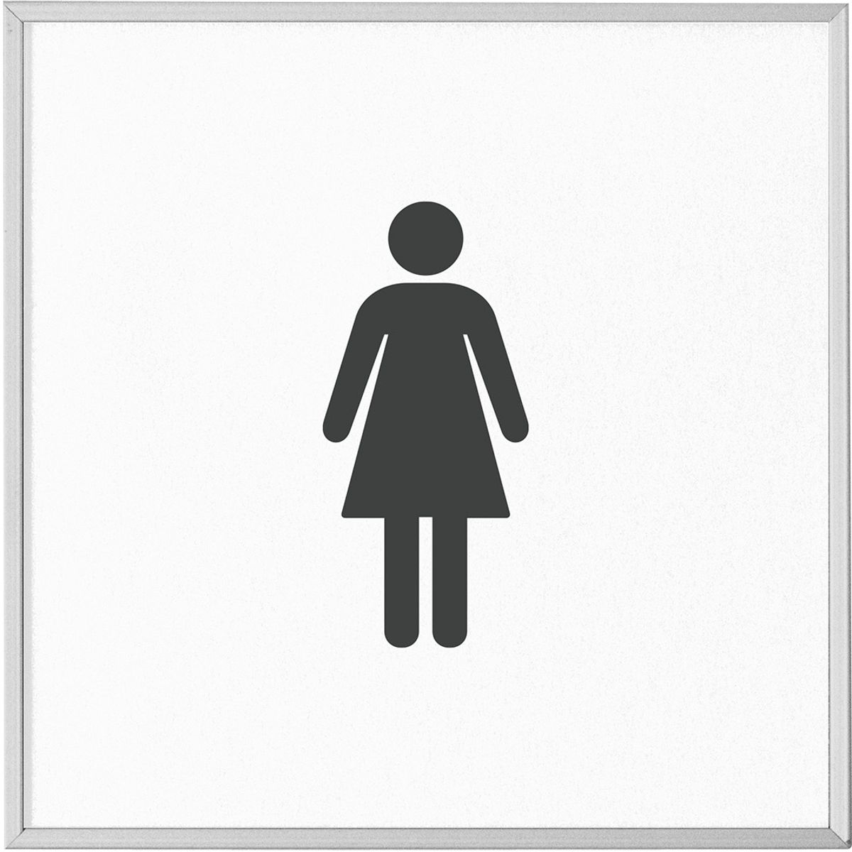 Piktogramm WC Damen, Modell Madrid, 120 x 120 mm, Silber, Klebemontage