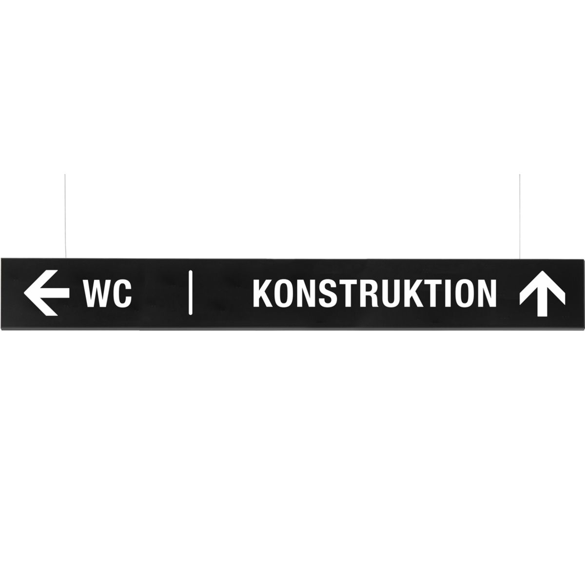 Deckenhänger (Hängeschild), Modell Madrid, 150 x 1.250 mm (H x B), Schwarz, Beschriftung direkt