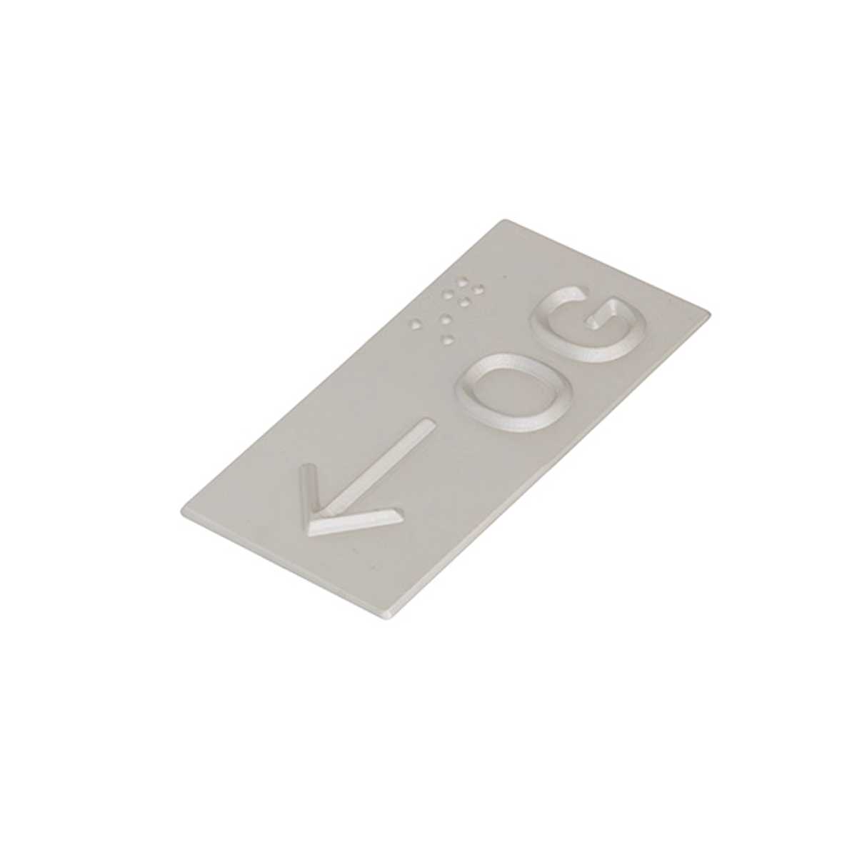 Handlaufschild aus Aluminium, Pfeil mit max. 2 Zeichen, z. B. ← OG, Handlauf flach