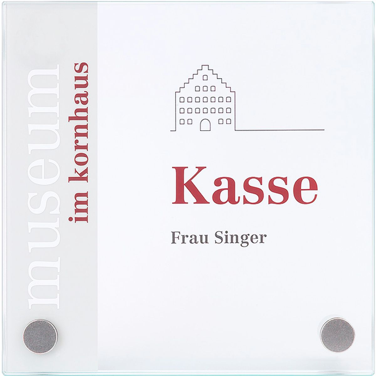 Türschild, Modell Galerie, ESG, 150 x 150 mm, 2 Abstandhalter (15 mm Wandabstand, mit Schraube)