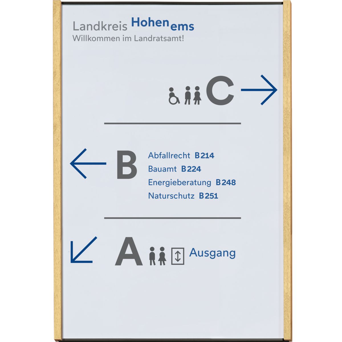 Wandschild, Modell LMH, ~ DIN A3, Hochformat, Holzrahmen Ahorn kombiniert mit schwarzem Aluminium