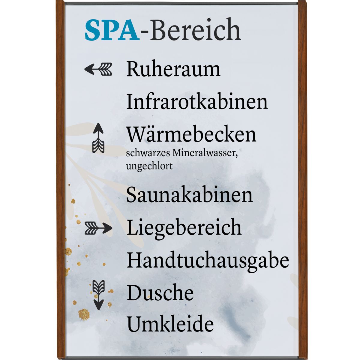 Wandschild, Modell LMH, ~ DIN A3, Hochformat, Holzrahmen Nussbaum kombiniert mit silbernem Aluminium