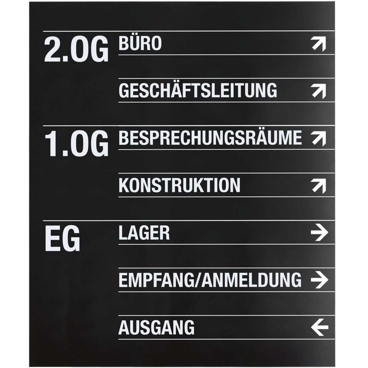 Wandschild, Modell Madrid, 1.800 x 1.500 mm, Hochformat oder Querformat, Schwarz, Beschriftung direkt auf den Artikel