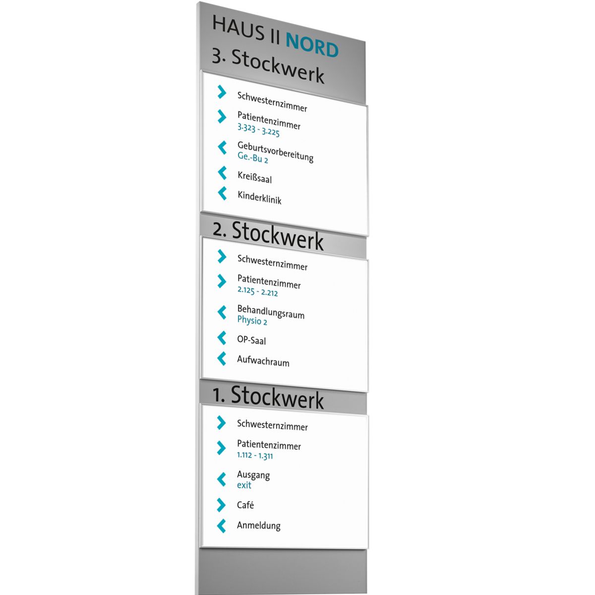 Wandschild, Modell Madrid, Kombination aus direkter Beschriftung und wechselbaren Einlegern, 3 x ~ DIN A3 Wandschild, Modell Madrid, Kombination aus direkter Beschriftung und wechselbaren Einlegern, 3 x ~ DIN A3