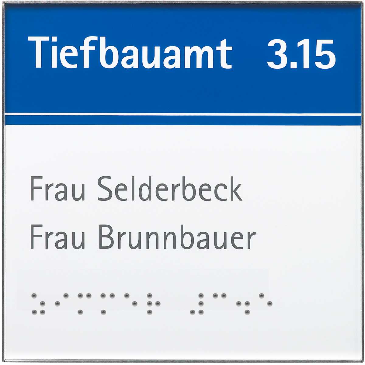 Taktiles Türschild, Modell Rio, 150 x 150 mm, Silber, Klebemontage, Braille mit hochwertiger Kugeltechnik