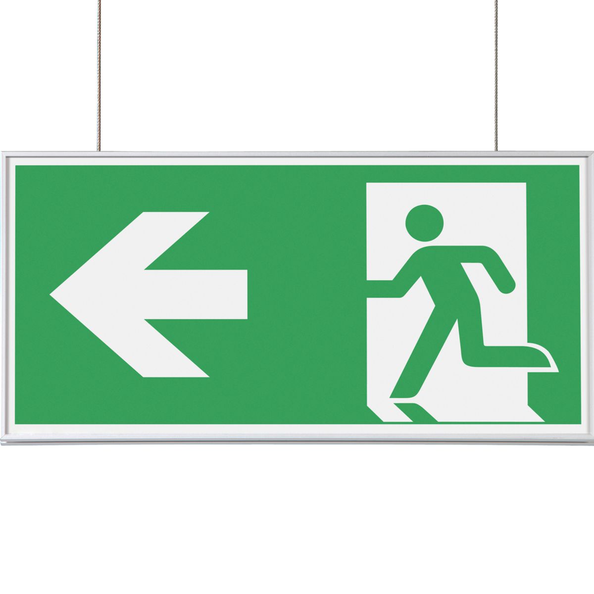 Deckenhänger (Hängeschild), Modell Madrid, für Einleger, optimiert für Rettungszeichen Deckenhänger (Hängeschild), Modell Madrid, für Einleger, optimiert für Rettungszeichen