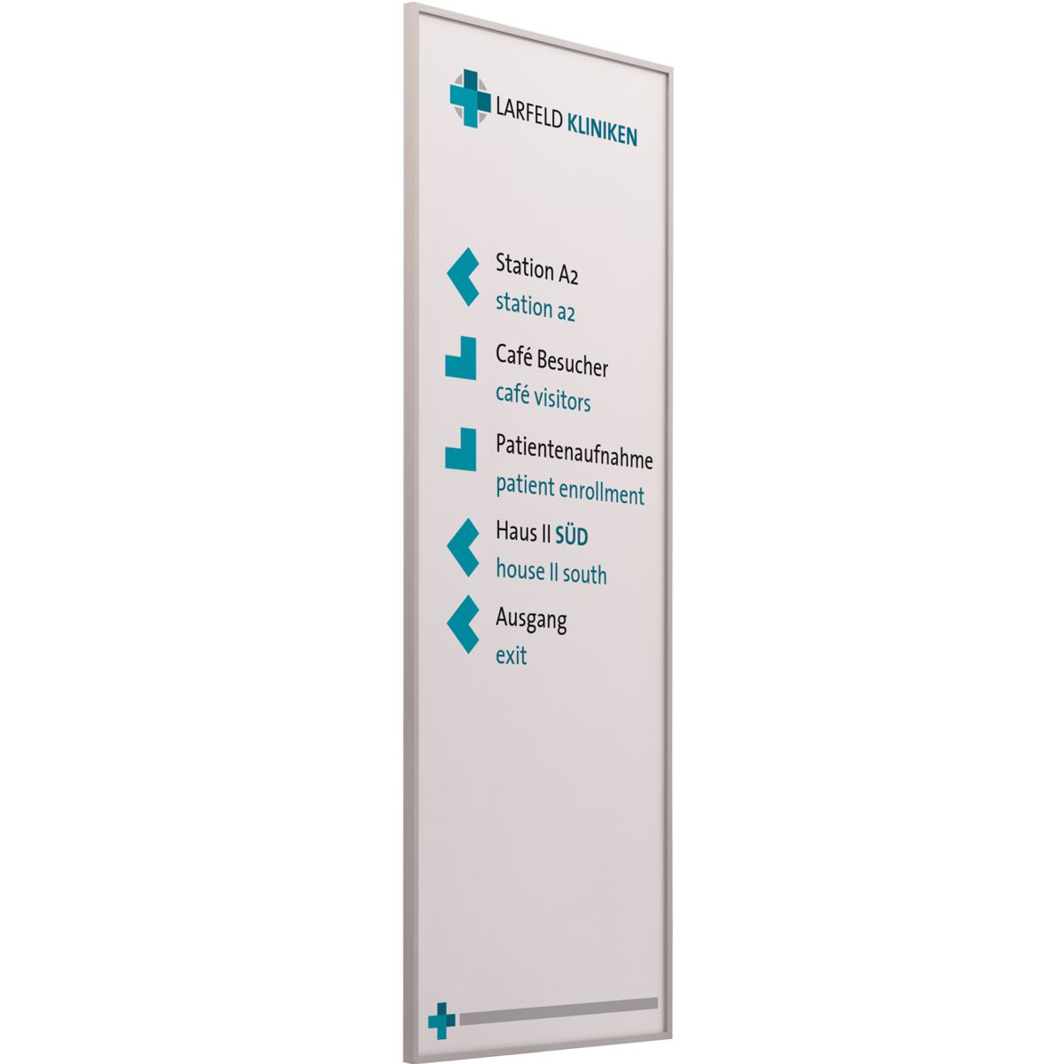 Wandschild, Modell Madrid, 422 x 150 mm (H x B), Hochformat, Silber, Beschriftung mit Einleger