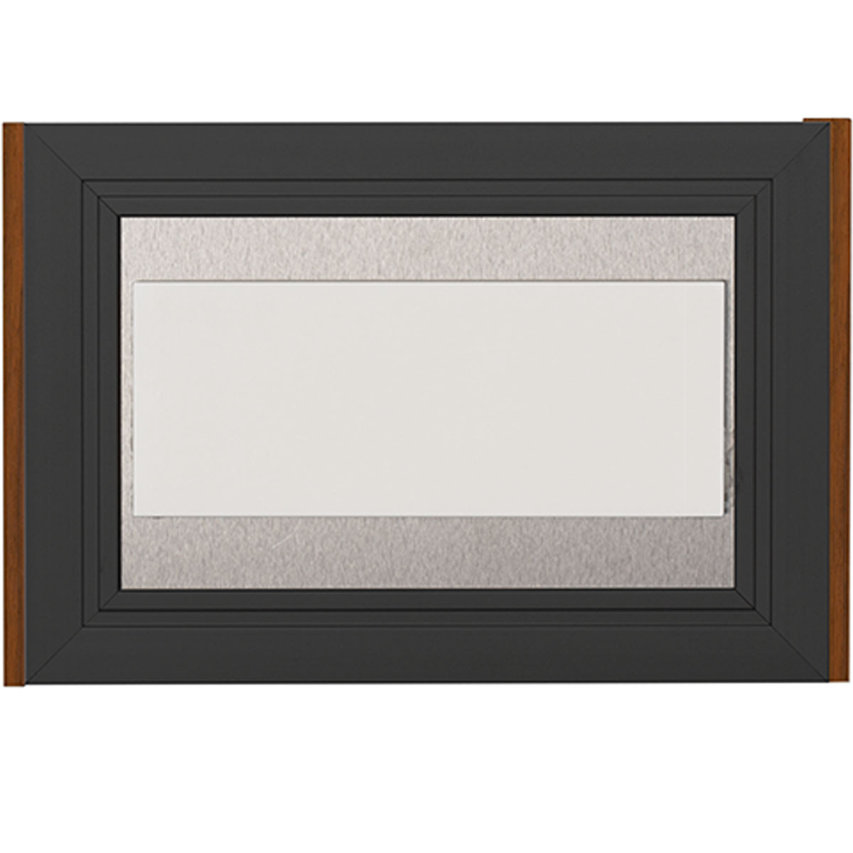 Türschild, Modell LMH, ~DIN A6, Querformat, Rahmen aus Aluminium (Schwarz) und Holz (Nussbaum)