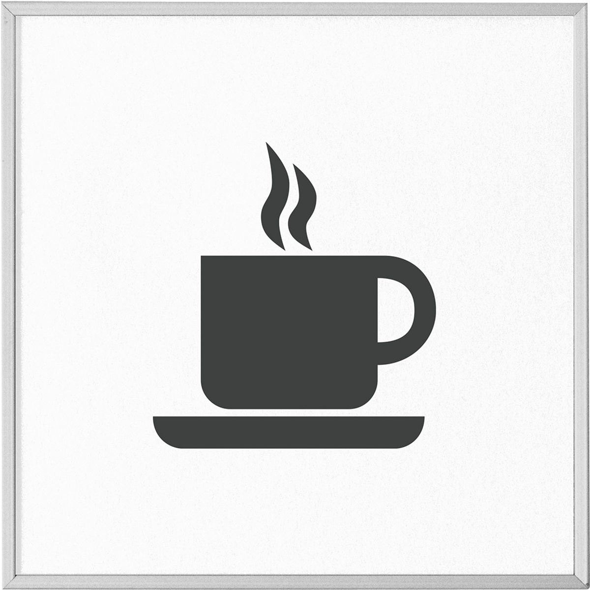 Piktogramm Kaffee, Modell Madrid, 120 x 120 mm, Silber, Klebemontage