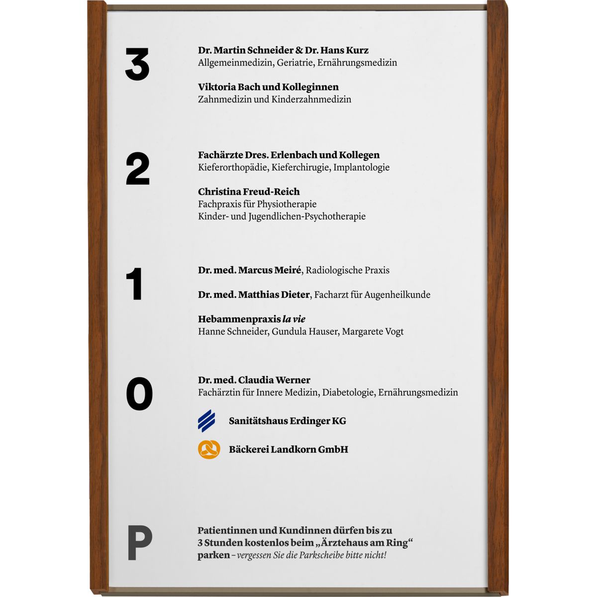 Wandschild, Modell LMH, ~ DIN A4, Hochformat, Holzrahmen Nussbaum kombiniert mit bronzefarbenem Aluminium