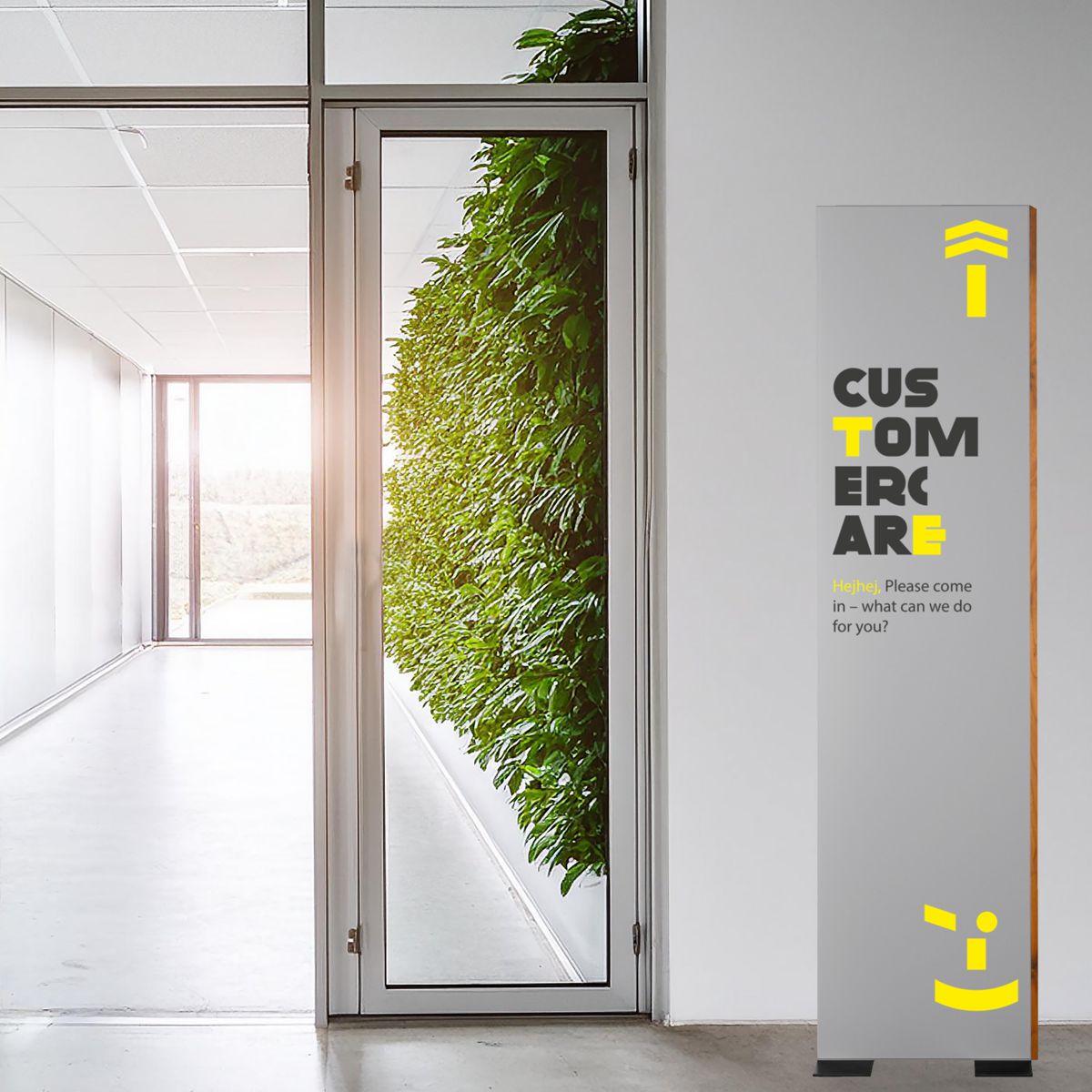 Innenaufsteller (Infostele), Modell LMH, 1.800 x 450 mm (H x B), Silber, Eiche